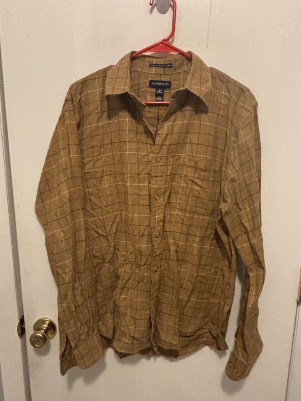 Lands End Mens Medium 15-15.5 Portuguese FLannel Long Sleeve Plaid Shirt EUC